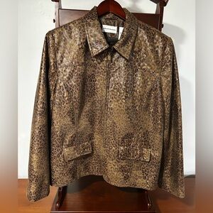 Alfred Dunner Women’s 16 Faux Snakeskin Blazer Jacket, Zipper- Brown, Metallic